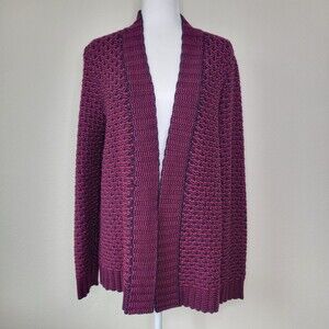 Talbots Wool Blend Cardigan Large Open Front Knit Cardigan Red Blue Long Sleev